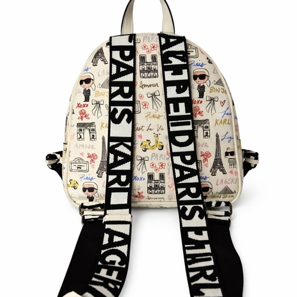 Karl Lagerfeld Cream Backpack with Parisian Print - Picture 2 of 3